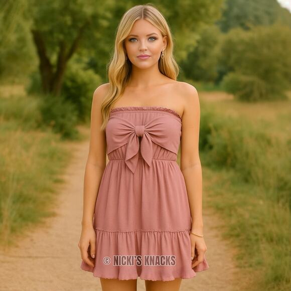 Strapless Mini Dress Dusty Rose Cottagecore Coquette Soft Girl Shein Size M - Picture 1 of 10